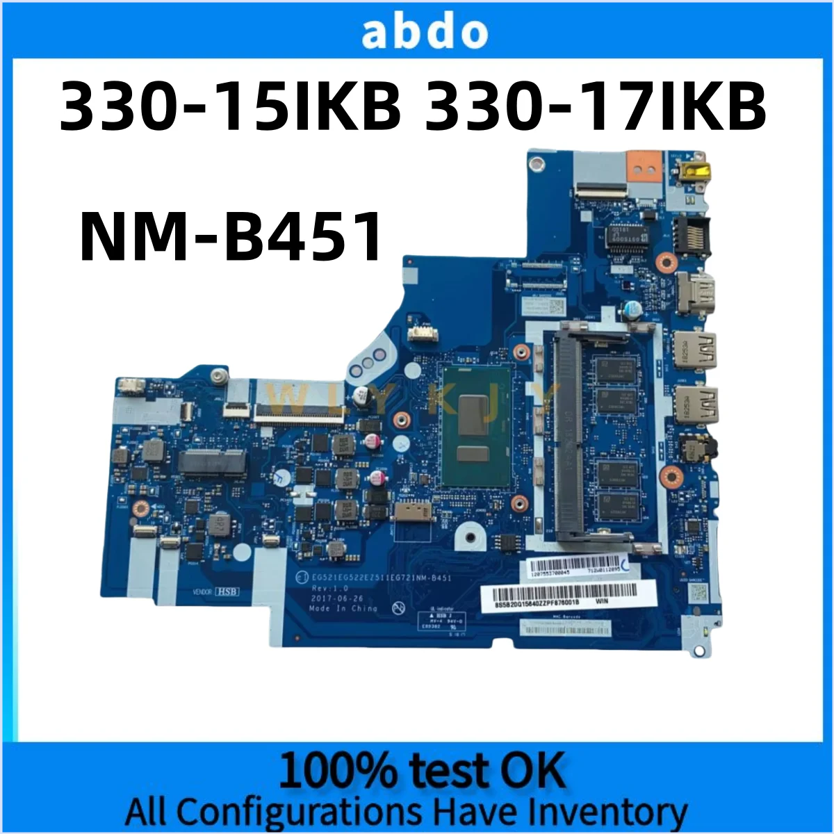 For Lenovo 330-15IKB 330-17IKB Laptop Motherboard. NM-B451 with CPU i5 8250U 4GB RAM tested 100% working FRU 5B20R1986