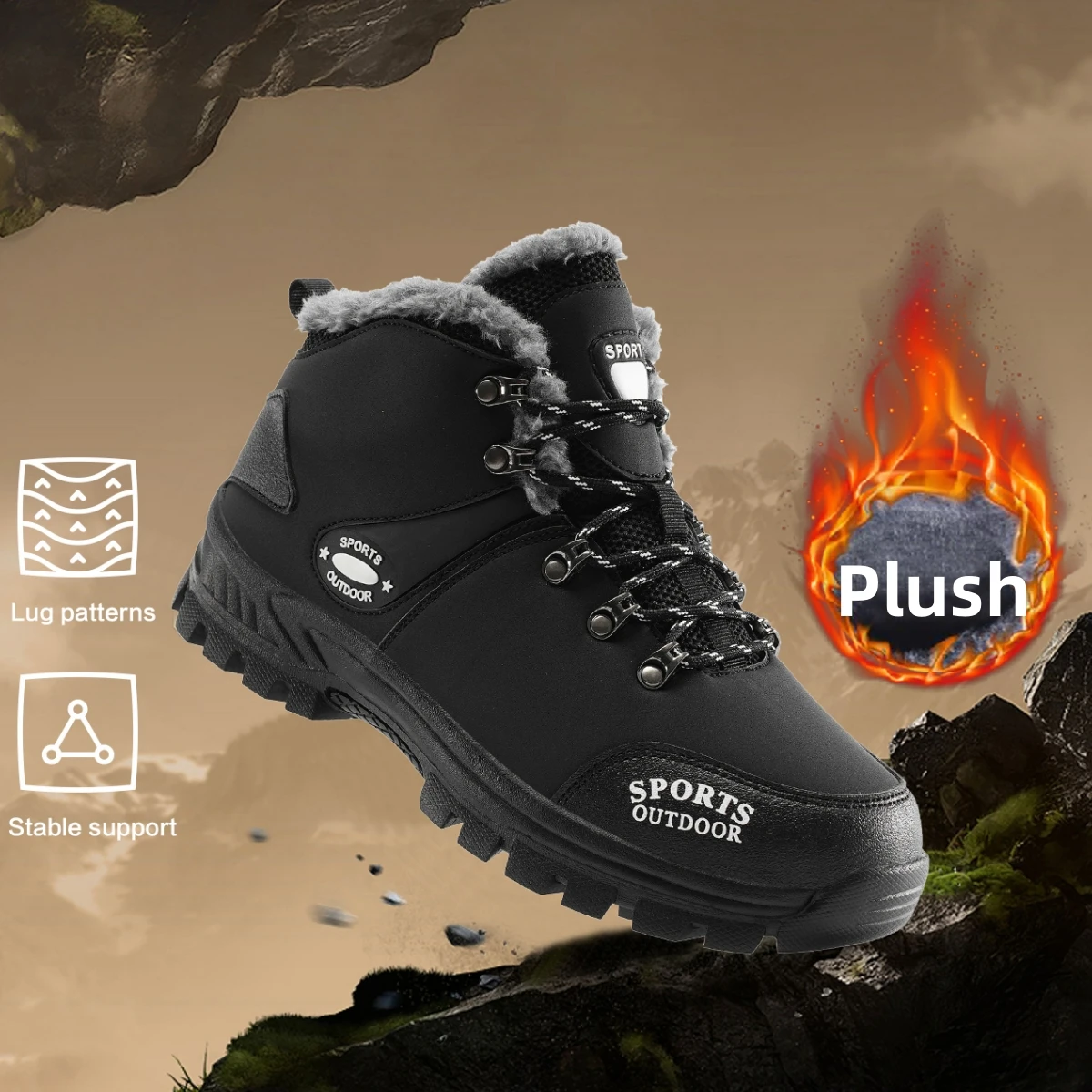 أحذية رجالية شتوية، أحذية ثلج وأحذية مخملية دافئة عالية الجودة للتنزه في الهواء الطلق، أحذية قطنية مقاومة للماء، عروض خاصة. #2