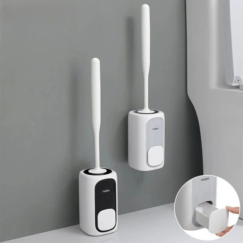 

Подвесная силиконовая щетка для унитаза с быстросохнущим держателем, гибкий инструмент для чистки с длинной ручкой, набор аксессуаров для ванной комнаты