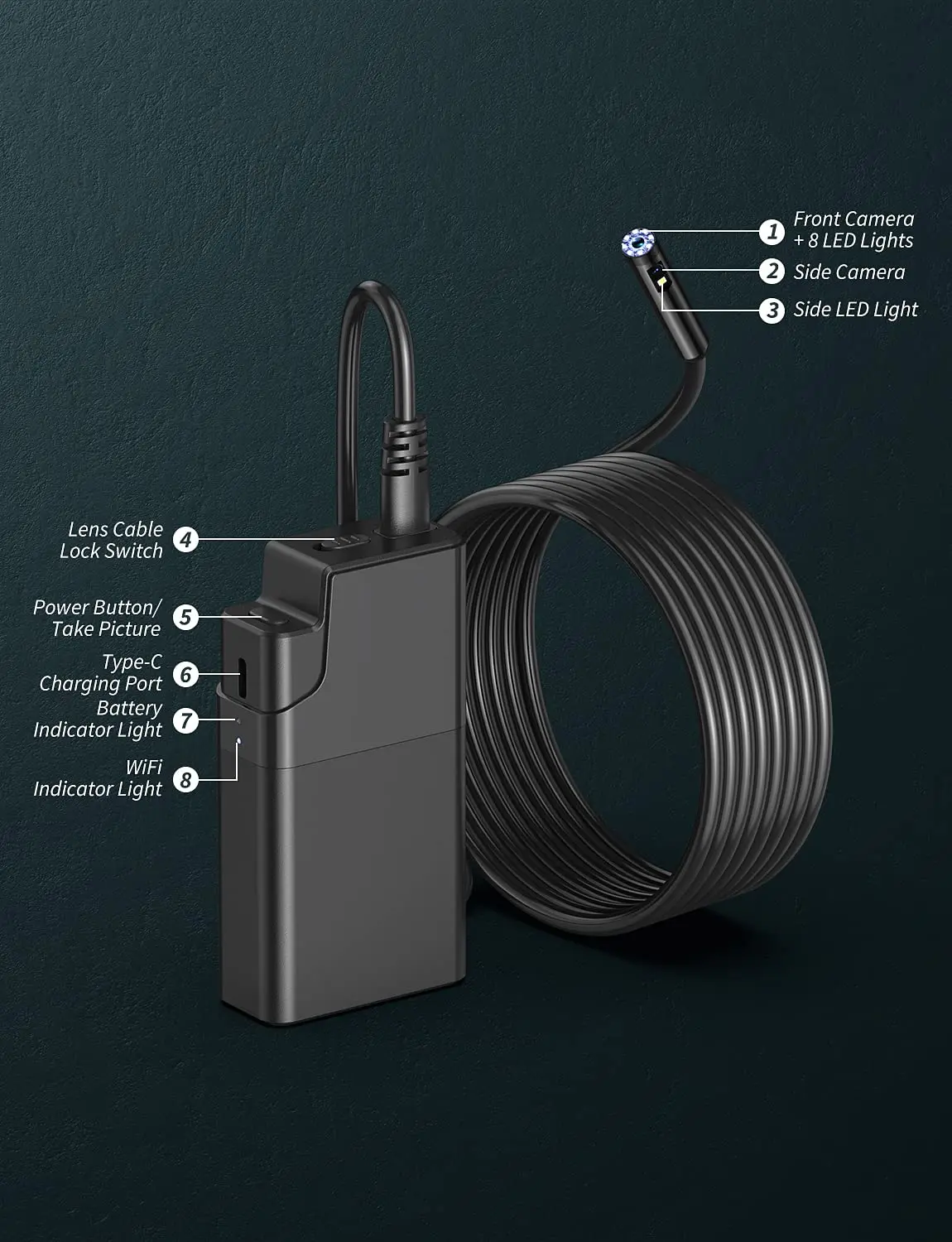Inskam W500 8mm HD 1080P 1M Single Lens Hard Cable Wifi Endoscope Borescope Camera Wireless for Phone