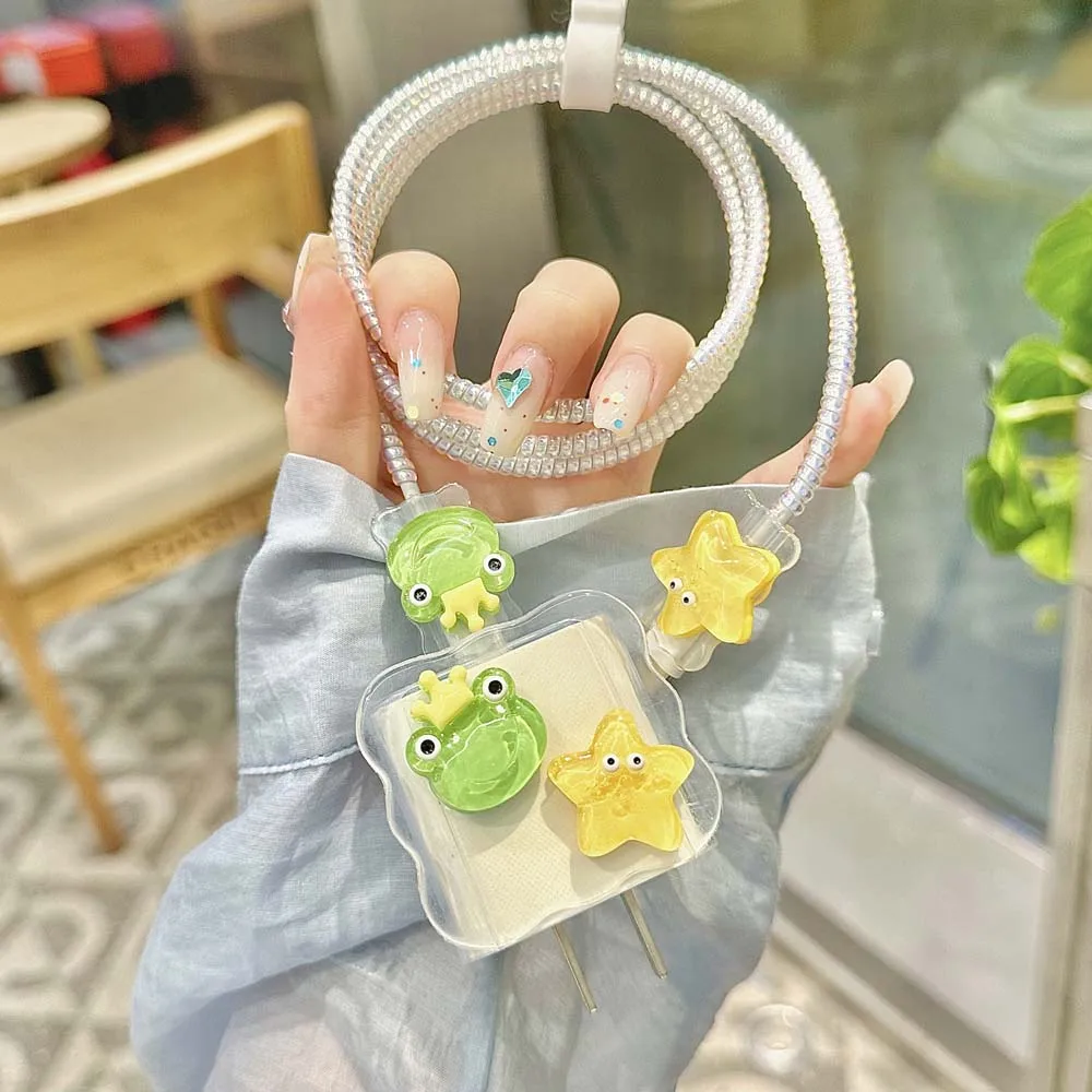 5pcs Green Frog Gift Bag Design T Design TPU Wall Charger Protective Cover For Apple Mobile Phone 20W Fast Charging Data Cable