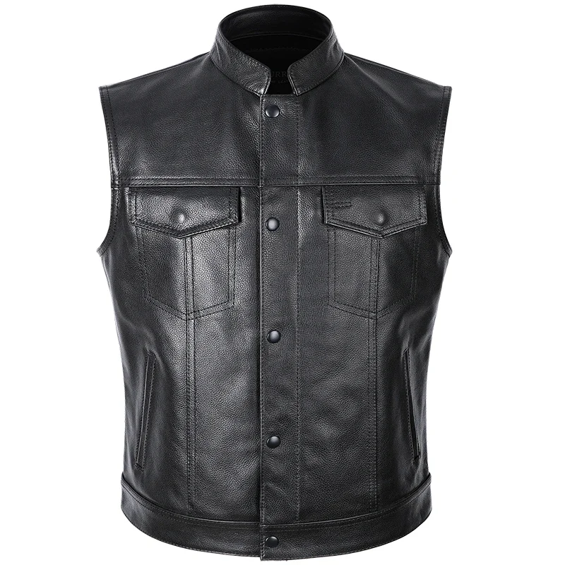 Sons of Anarchy Classical Motorcycle Biker Leather Vest Men Genuine Leather Sleeveless Jackets  REAL Cowhide Motorcade Vest 6XL