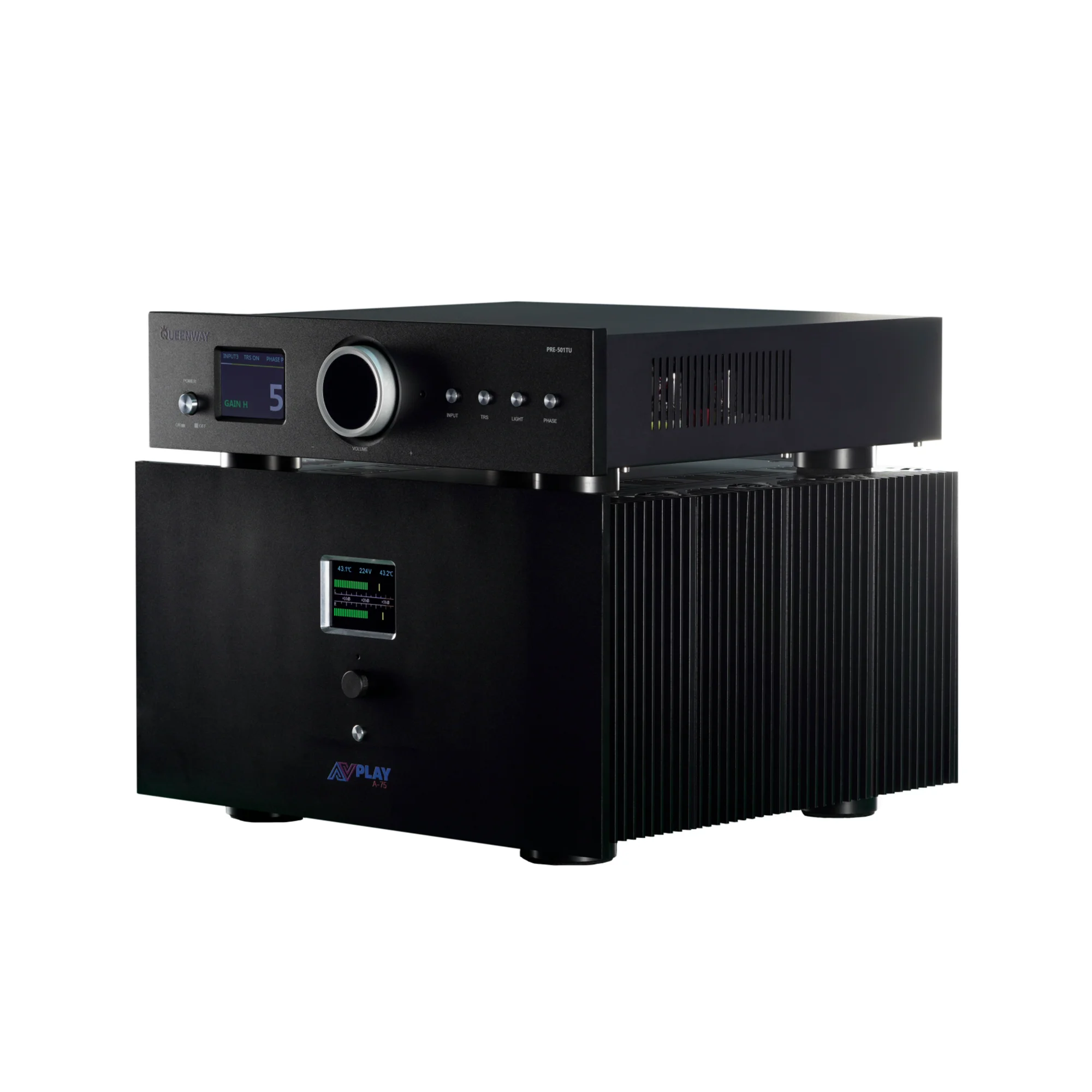 Kombinationen AVplay A-75 HIFI Klasse A Power Amp Verstärker LCD Display Brücke + Queenway PRE-501TU 12AU7/ECC82*4 Rohr Vorverstärker