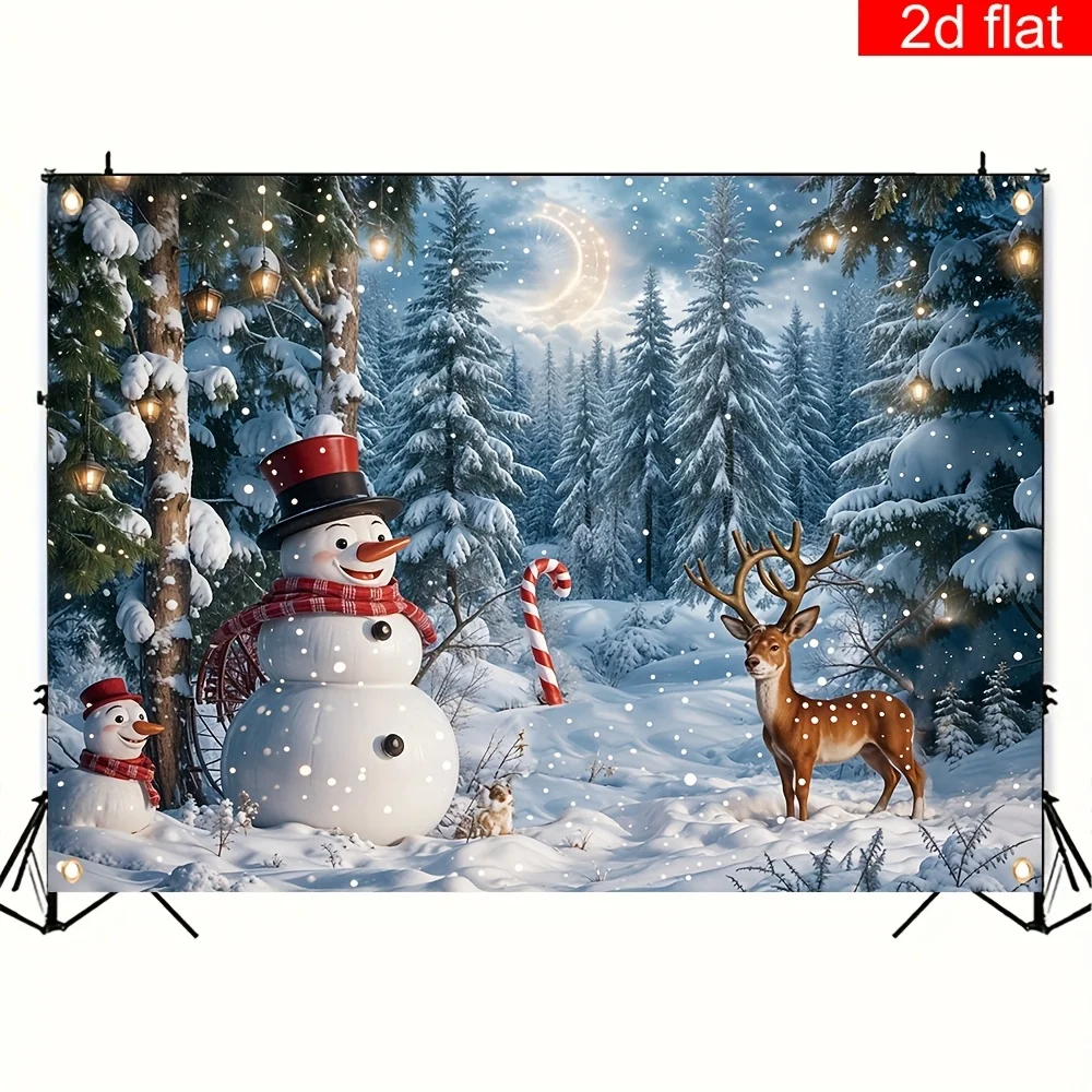2D Flat, 1pc Festive Christmas Snowman & Reindeer Winter Wonderland Banner - Polyester, No Electricity Needed, Ideal for Home &