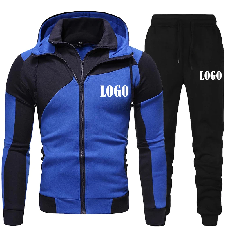 Customized Hoodie Set Fashion Double Zipper Hoodie Mens Tracksuit Sports Wear Pullover Sweatershirt Suits/Sets Hoodies+Pants