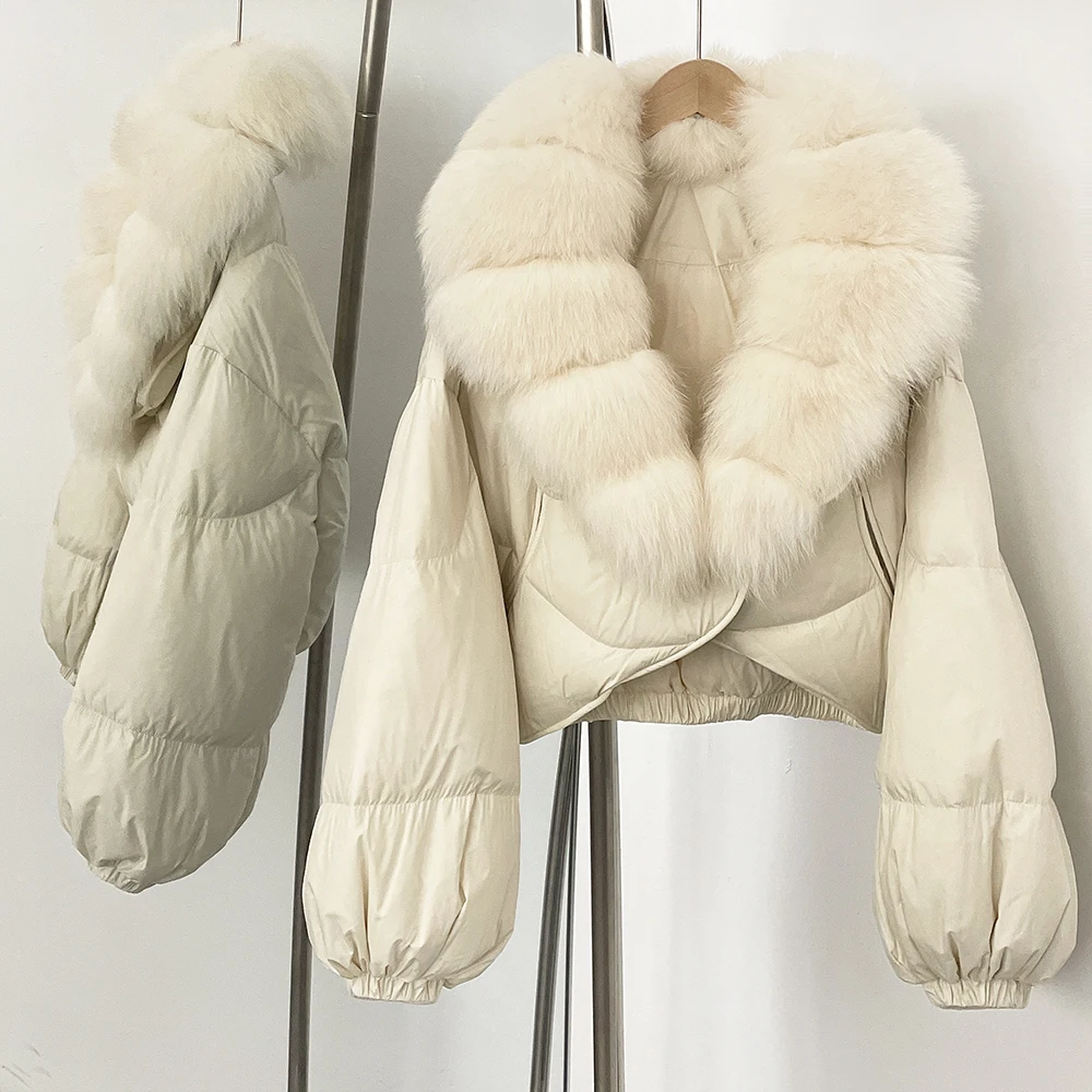 المرأة سترة منفوخة معطف الفرو الحقيقي 2025 شتاء جديد 90% الأبيض بطة أسفل سترة سيدة كبيرة الطبيعية الثعلب الفراء طوق الإناث أسفل سترة #4