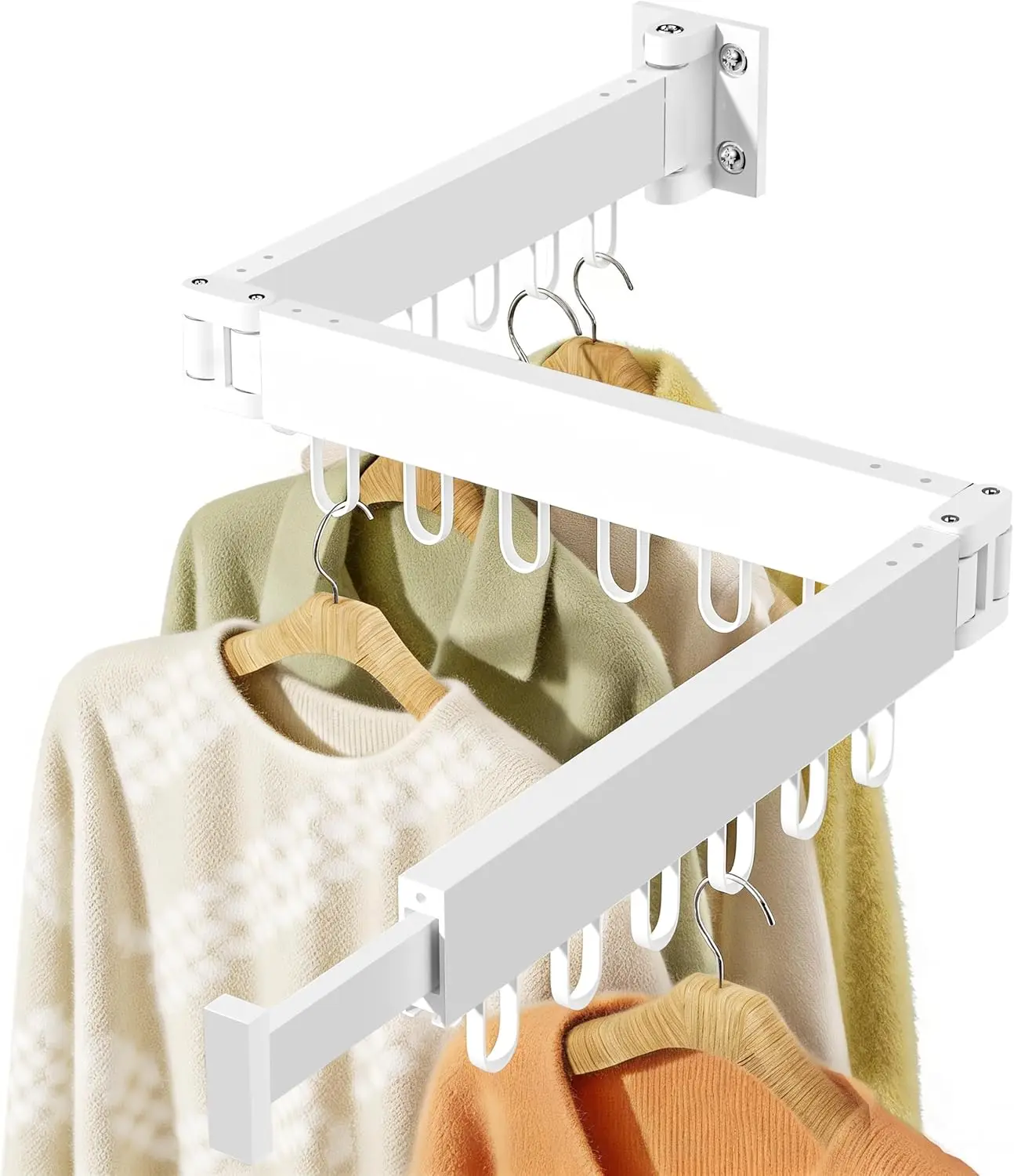 

Настенная складная сушилка для одежды, экономящая место, с 18 крючками, для использования в помещении/на улице, белая