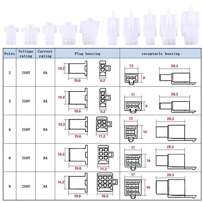 2.8Mm Plug-In 2p3p4p6p 9P Auto Motorfiets Elektrisch Voertuig Terminal Blok Mannelijke En Vrouwelijke Stekker Connector 580 Stuks