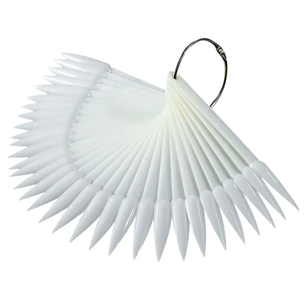 

50pcs Nail Color Card Display Boards Tips Gel Samples Plastic Fan Shape Long Nail Practice Design