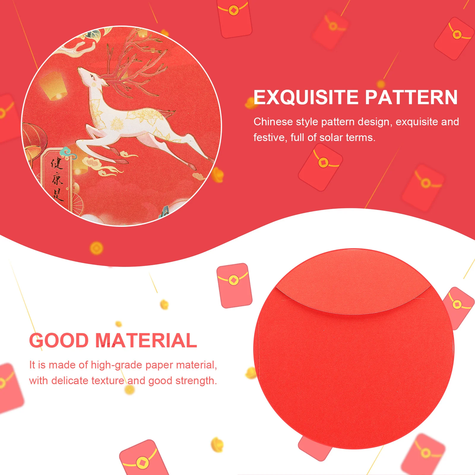 12Pcs Chinese Red Envelopes New Year Paper Money Pouches Classic Style Spring Festival Gift 2023 Red Packet Luck Money Bag