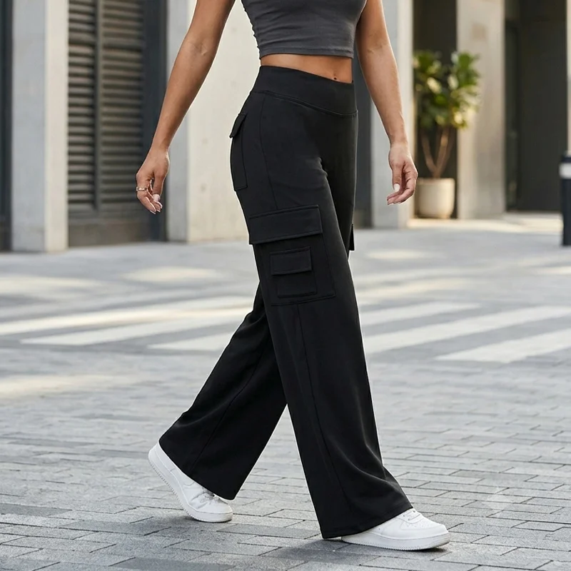 SVEIC MuseDrape Wide Leg Leggings Cargo Yoga Pants Women High Waist Multi-Pocket Tummy Control Butt Lifting Workout Gym Clothes