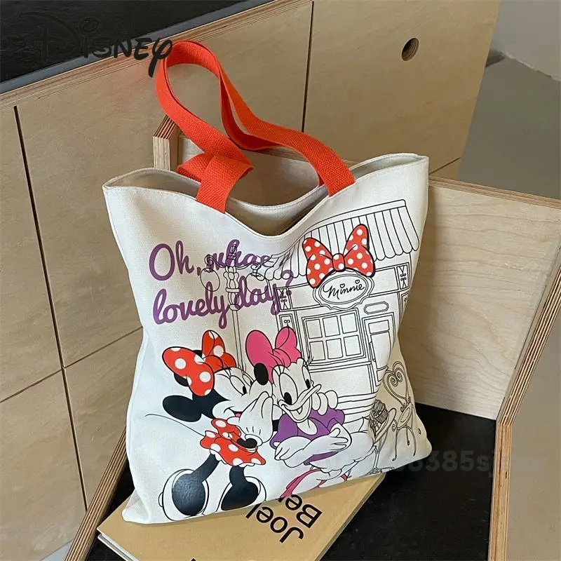 

Disney 2024 New Women's Handbag Fashionable High Quality Canvas Shoulder Bag Cartoon Lightweight Large Capacity Shopping Bag