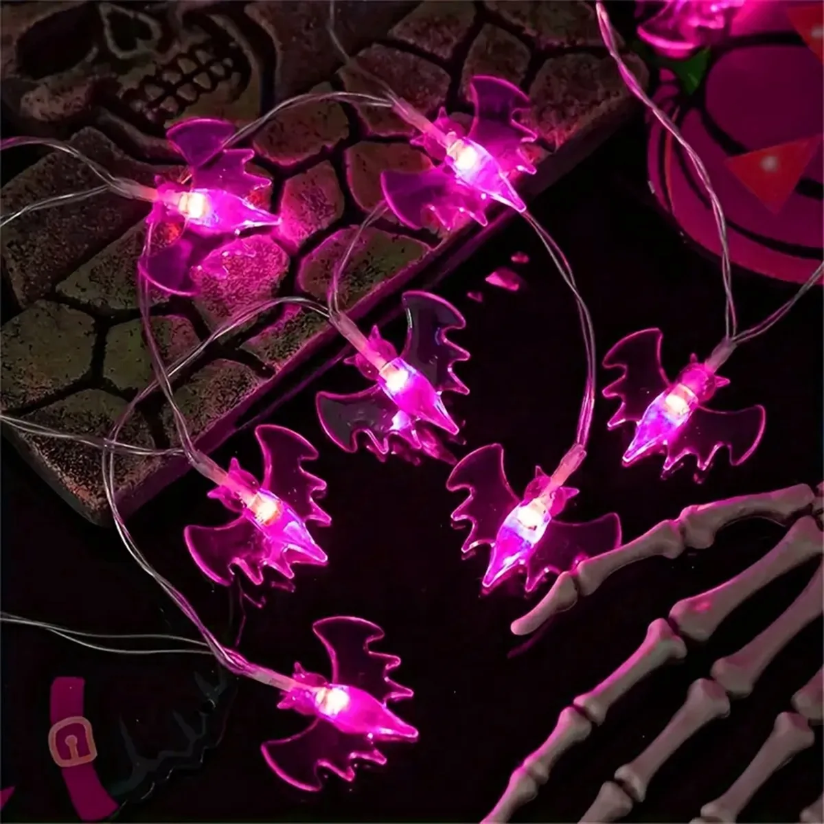 1pc 10/20 LED Halloween Purple Bat String Light Battery Powered For Home Indoor Outdoor Bedroom Yard Patio Halloween Decoration