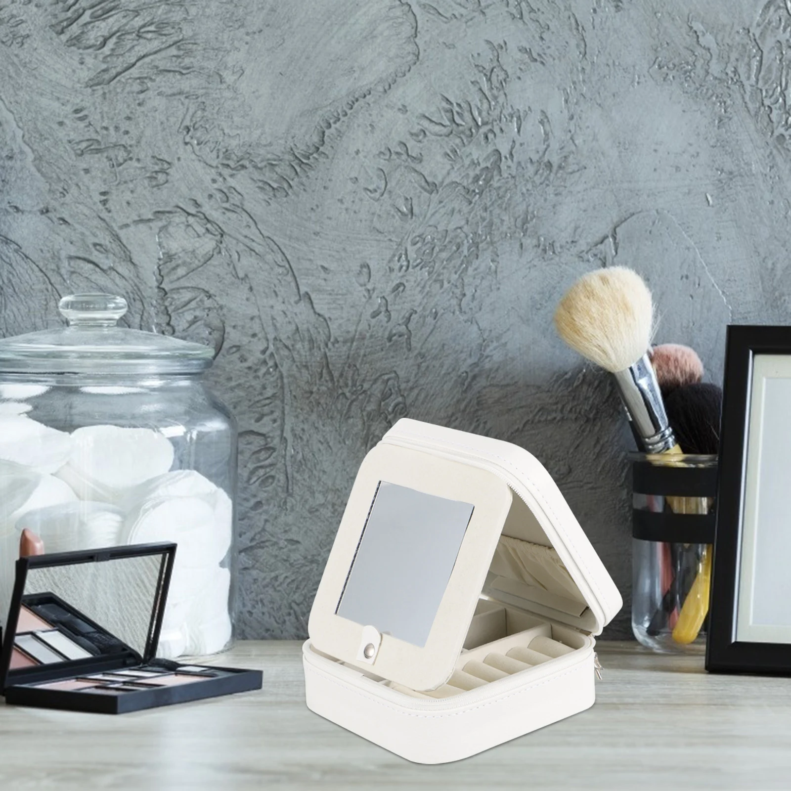 

Jewelry Box Case Container Earring Holder Storage Flannel Travel Organizer Boxes Lids Mirror Elegant Jewelry Display Case
