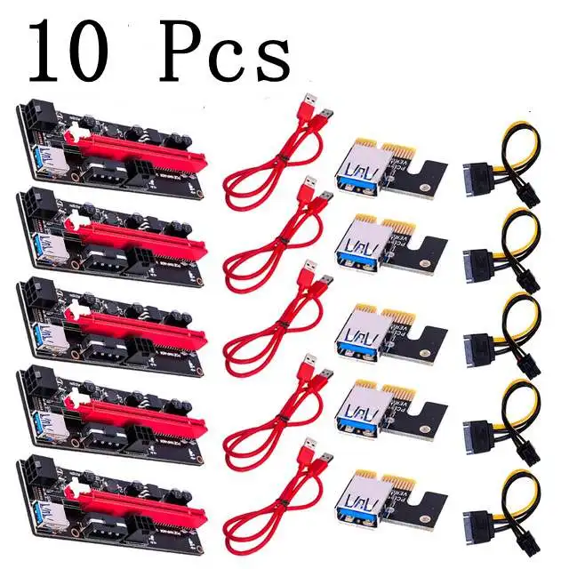 

10 Pcs PCI-E pcie Riser 009S Express 1X 4x 8x 16x Extender PCI E USB Riser 6Pin Adapter Card SATA 15pin for BTC Miner