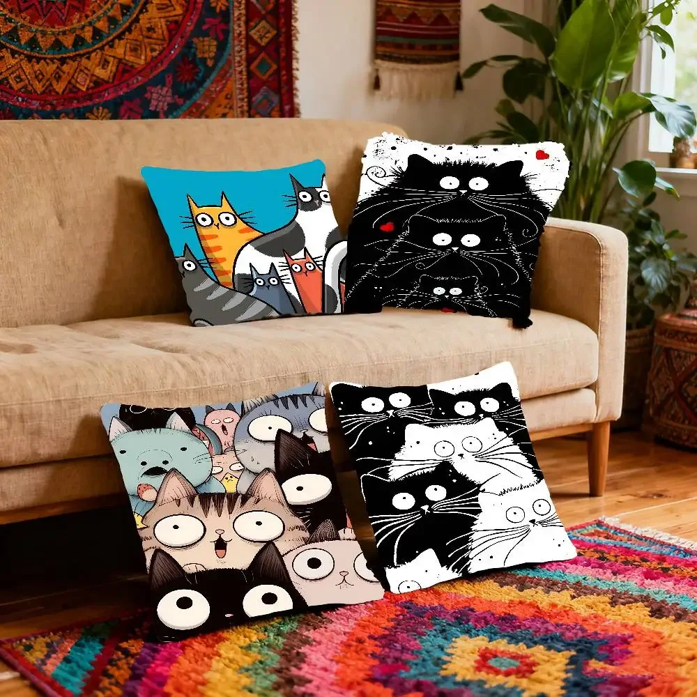 Cute Cat Pillow Case Pillow Cover Cushion Case For Sofa Couch Polyester Pillowcase For Fall Home Decor