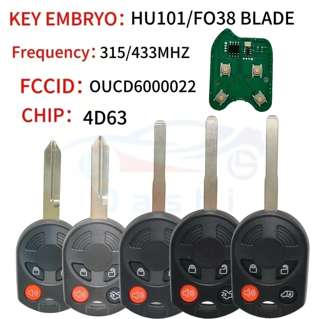 Ds Shi For Ford C-Max/Escape/Focus 2013 2017 2018 2019  3/4 Button OUCD6000022 4D63 80bit Chip Laser Blade 315/433MHz Remote Key