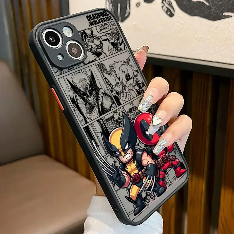 Marvel Deadpool and Wolverine Transparent Matte Phone Case for Apple Phone 15 14 13 Various Models Creative Phone Cases