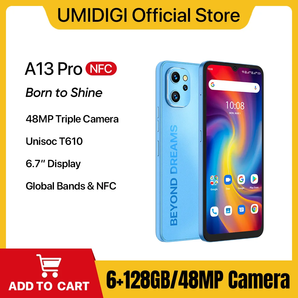 

UMIDIGI A13 Pro Android Smartphone NFC 48MP AI Triple Camera 6GB 128GB 6.7" Full Display 5150mAh Global Version Cellphone