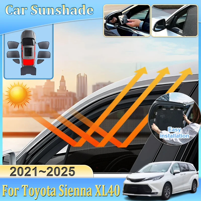 

Car Mesh Sunshade For Toyota Sienna XL40 2021-2025 2023 Curtain Mesh Blocks UV Rays Windshield Frame Curtain Auto Accessories