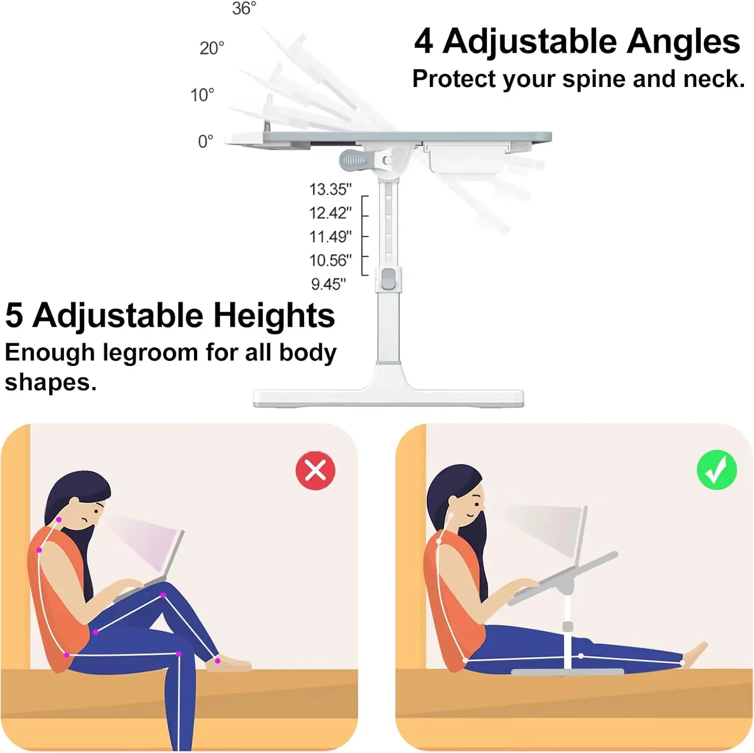 Laptop Bed Desk, Adjustable Laptop Lap Desk with Drawer, X-Large Foldable Laptop Bed Table Tray for Bed Couch Floor Desk