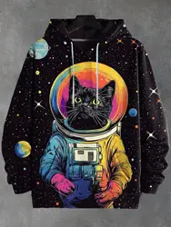 Men's Hoodie Cartoon Cat Print Y2k Sweatshirt Harajuku Hooded Shirt Pullover Casual Oversized Long Sleeve Top Men's Clothing