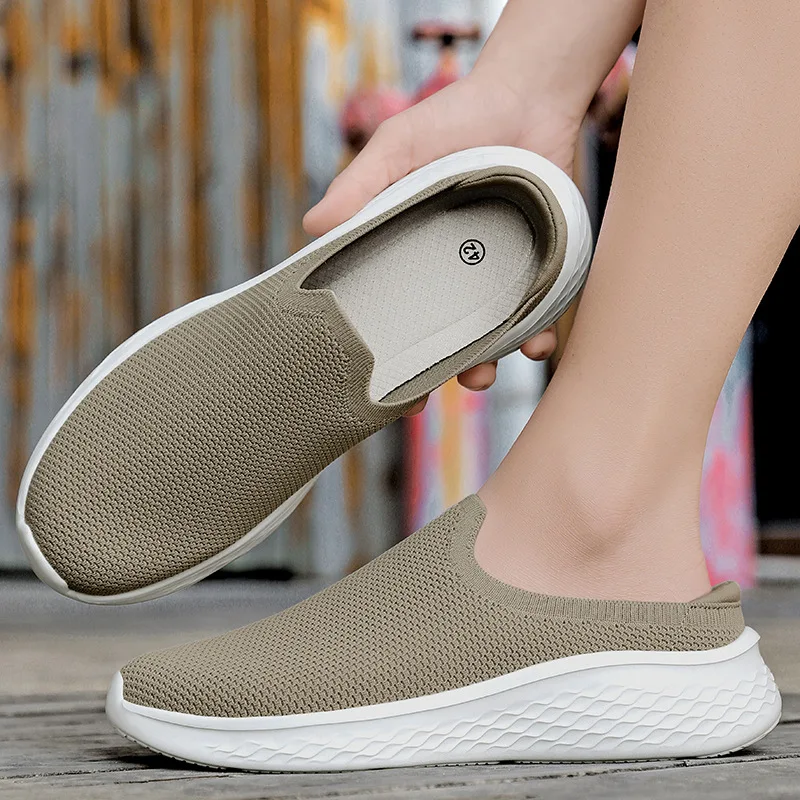 New Men Knite Casual Shoes Summer Breathable Slippers Lightweight Slip-on Loafers