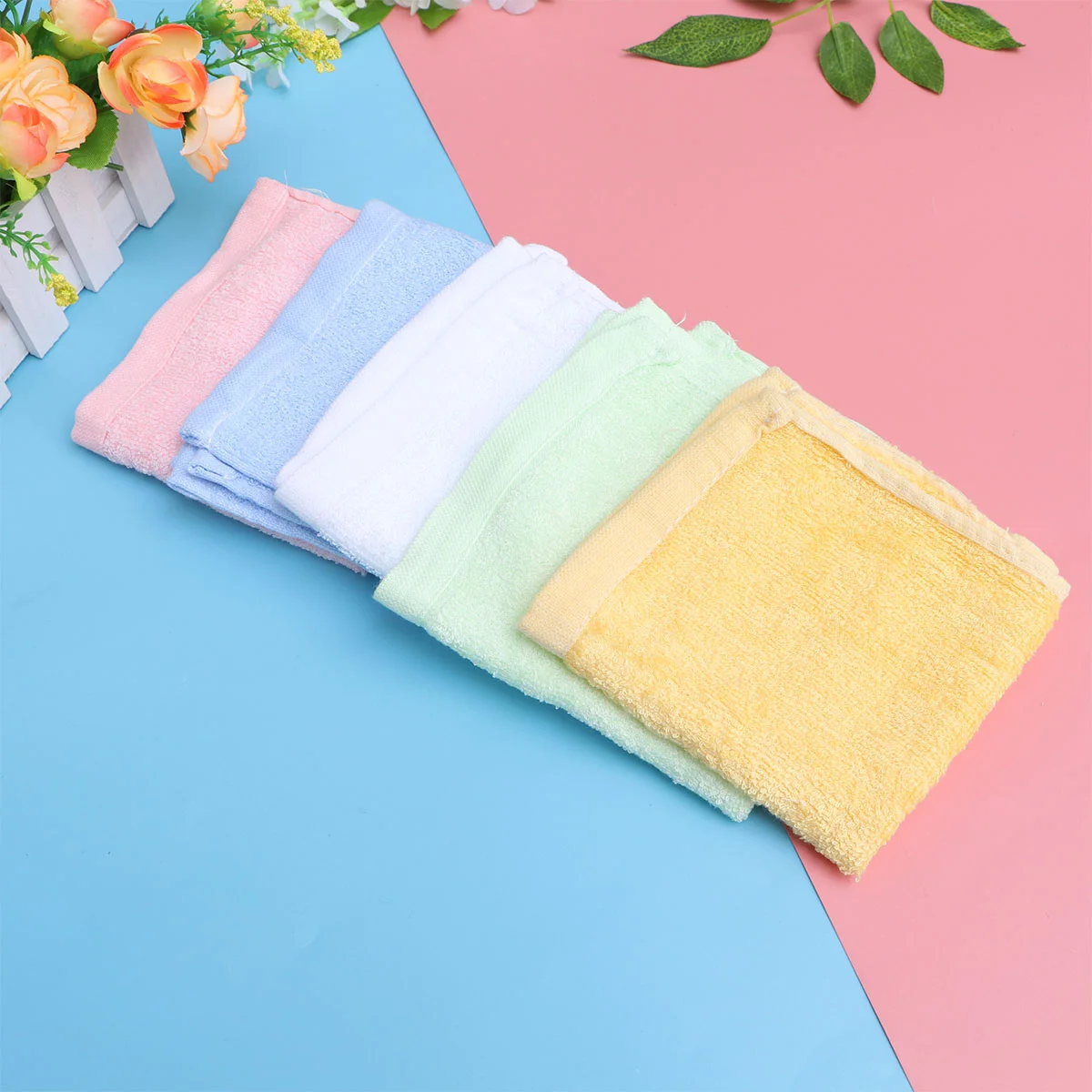 5 ชิ้นไม้ไผ่เส้นใยทารกแรกเกิดผ้าเช็ดหน้า Bib ผ้าเช็ดตัว Muslin Washcloth Bib เด็ก Washcloth ผ้าขนหนูสีชมพูสีเหลืองสีเขียวสีฟ้าสีขาว