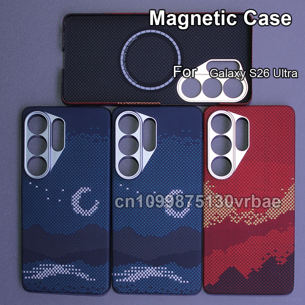 

Ультратонкий чехол из углеродного волокна 600D для Samsung Galaxy S26 Ultra, из арамидной ткани, тонкий, жесткий, магнитный, черный, легкий