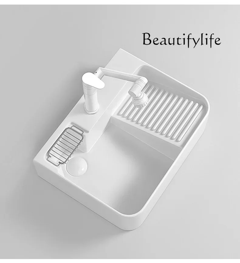 

bathroom accessories set Premium ceramic laundry basin with rubbing board table basin laundry pool slot side row single basin