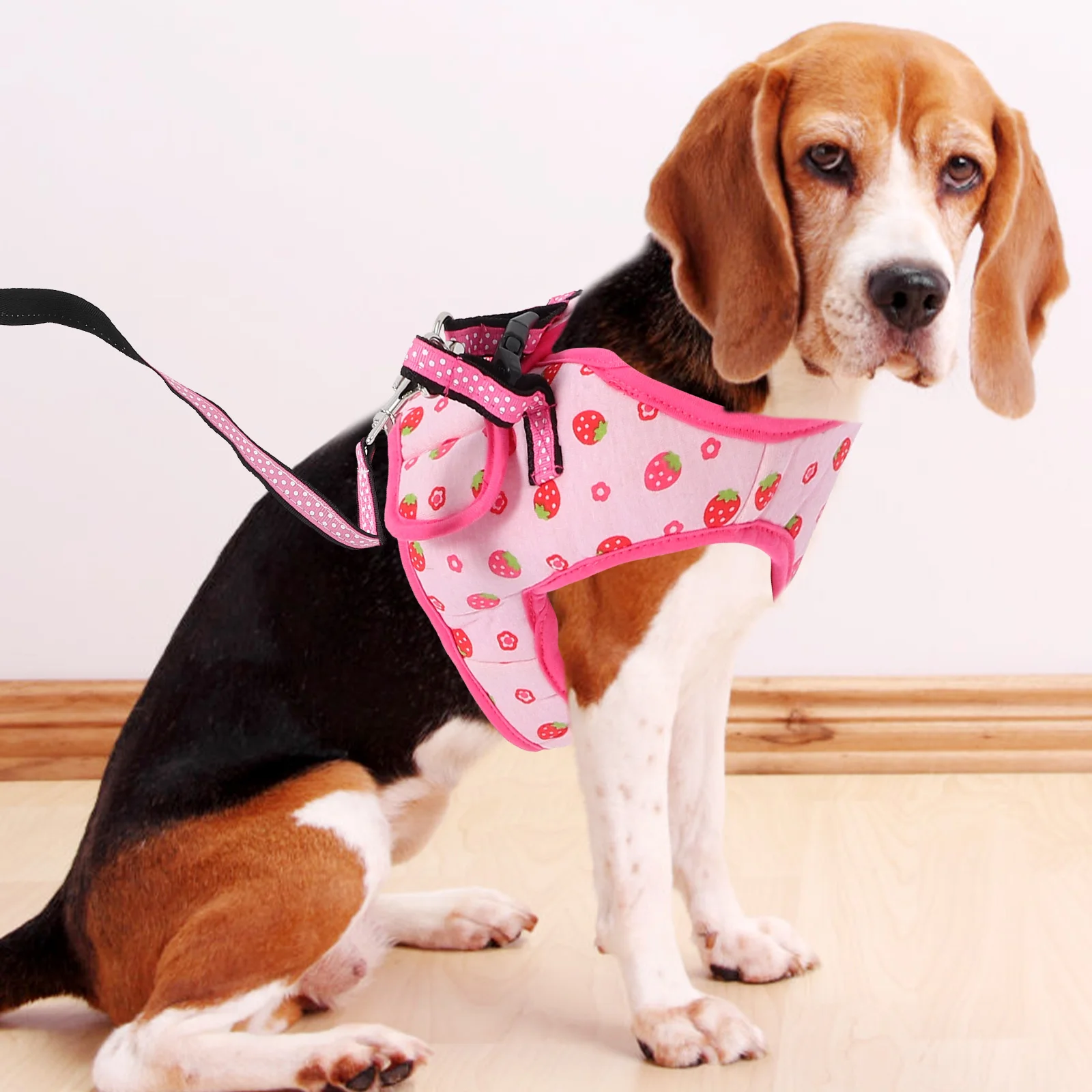 

Pet Chest Set Adjustable Dog Walking Leash Durable Puppy Harness For Small Pets Breathable Cat Harness Strawberry Pattern