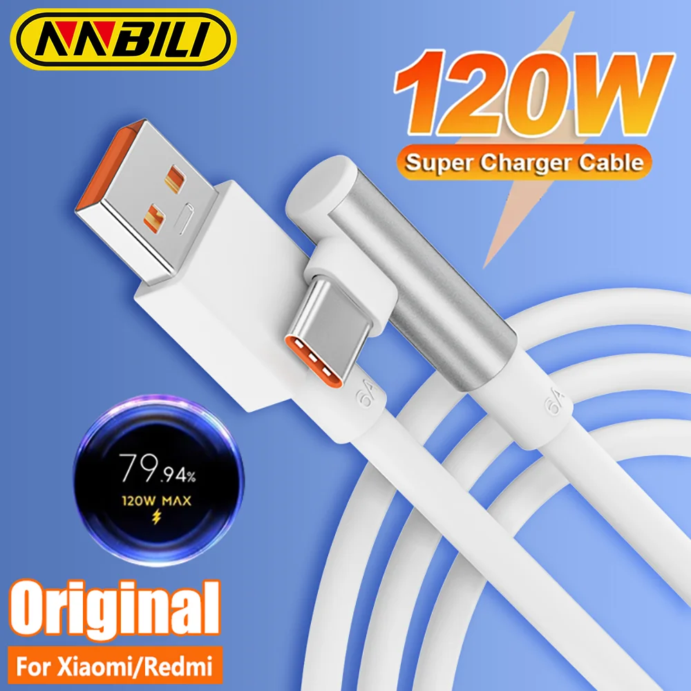 NNBILI 120 W 6A USB Typ C Turbo Ladekabel Für Xiaomi 15 14 13 12 Pro Poco F4 GT Redmi Hinweis 13 12 K60 90 Grad Typ C Kabel