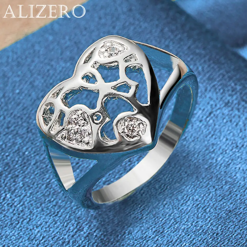 

ALIZERO 925 Sterling Silver Rings Crystal Zircon Heart Ring For Women Engagement Rings Eternity Ring Lovers Band Jewelry Gifts