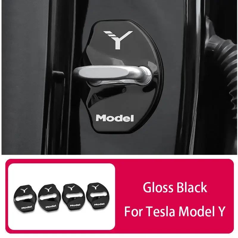 

Car Door Lock Buckle Cover For Tesla Model 3 Y Door Lock Carbon Fiber Metal Sticker Accessories Automobile Decoration