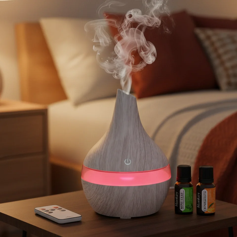 

Диффузор и увлажнитель эфирного масла под дерево, 300 мл, питание от USB, ультра тихий диффузор для ароматерапии с 2 маслами, стильный дом и