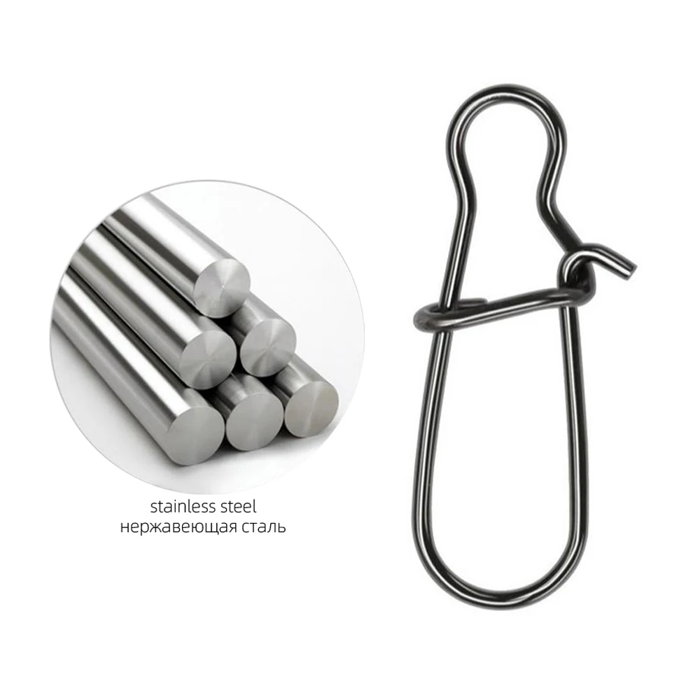 ﻿ 100pcs Stainless Steel Fishing Connector Fast Clip Lock Snap Swivel Solid Rings Safety Snaps Fishing Hook Tool Snap ﻿