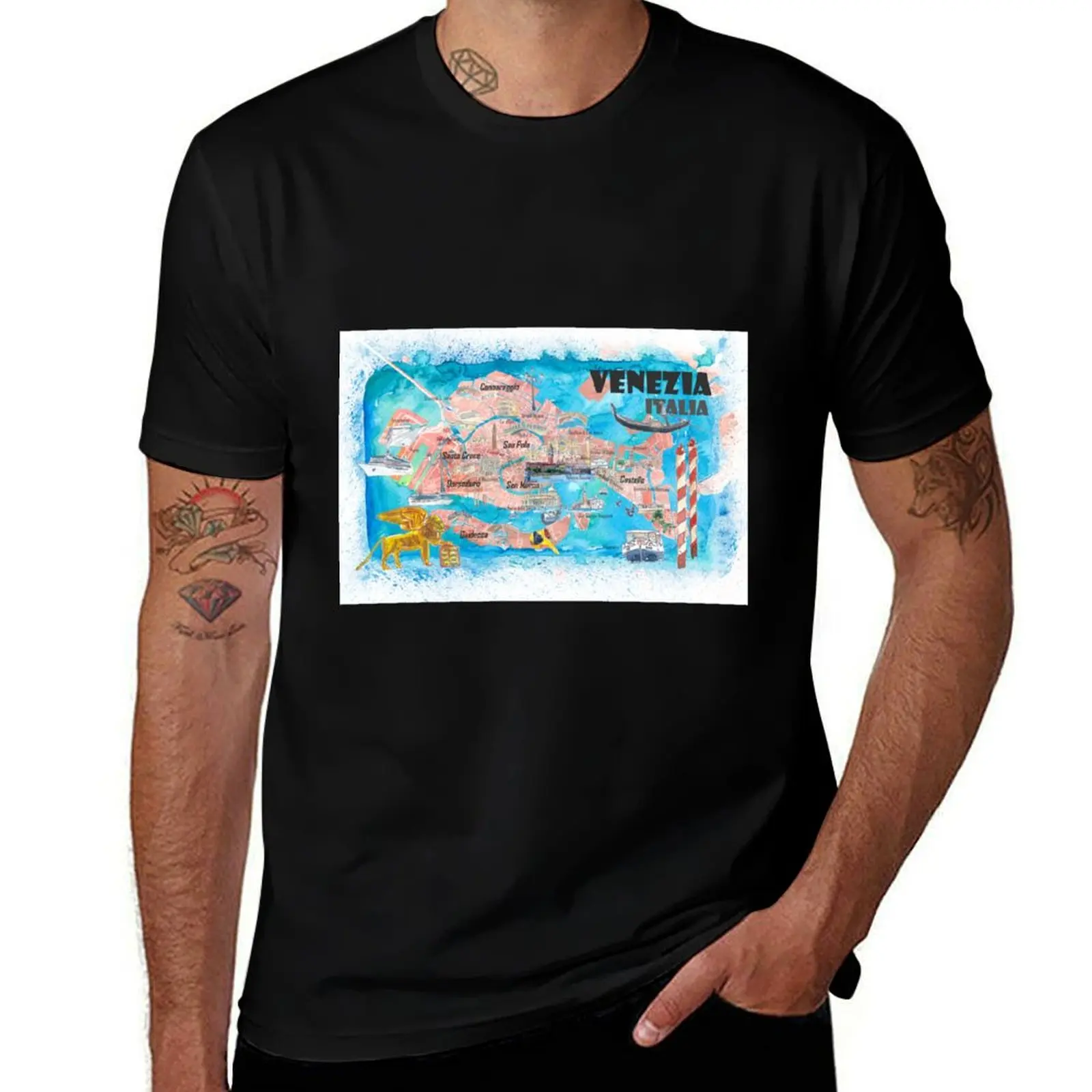 

Venice Italy Illustrated Map with Main Canals Landmarks and Highlights T-Shirt essential t shirt cotton t shirt men