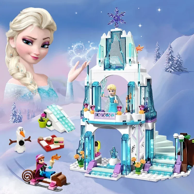 Disney Frozen Snow2 World Series The Elsa Magical Ice Castle Set Building Blocks Bricks Toys Children Girl Educational Gift Toys