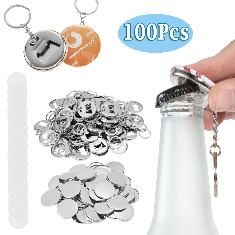 

100pcs Badge Materials Bottle Opener & Keychain Button 2-in-1 for 44mm / 58mm Badge Button Maker Machine DIY Gift Making Part