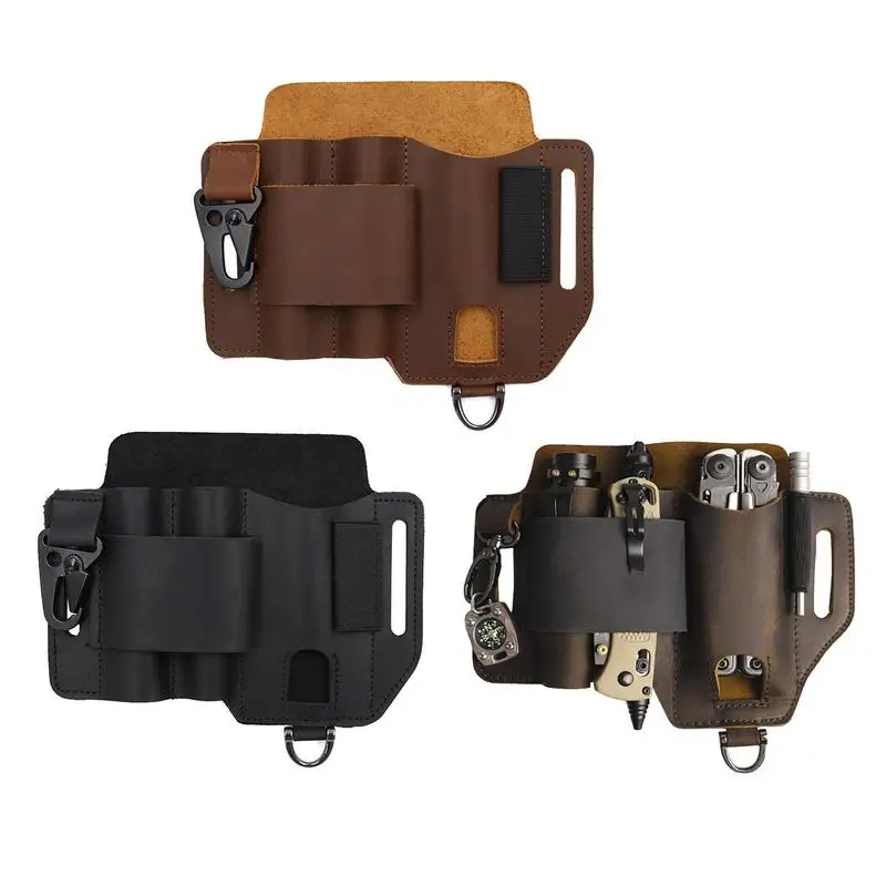 Leather EDCs tool Organizer Sheath Wilderness survival tool Storage Waistpack Leather Multitool Pouch with Pen Holder