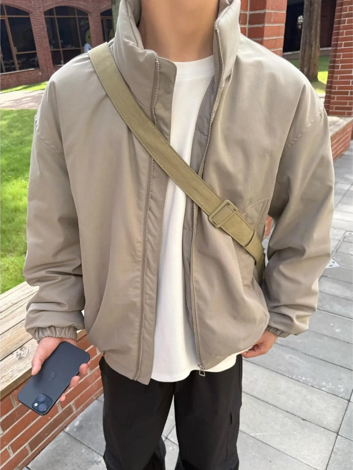 

Men's ort Cotton Jaet Stand Collar Lightweight Thiened Winter Warm Loose Workwear Casual Sle Zipper Closure Long Sve