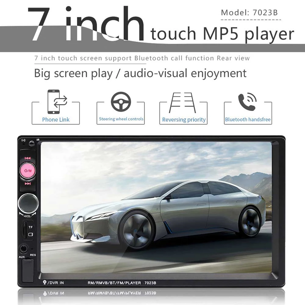 2 Din 7 Inch Touch Screen Autoradio Car Player FM Radio Bluetooth Stereo Auto Support Rear View Camera MP5 Player 7023B