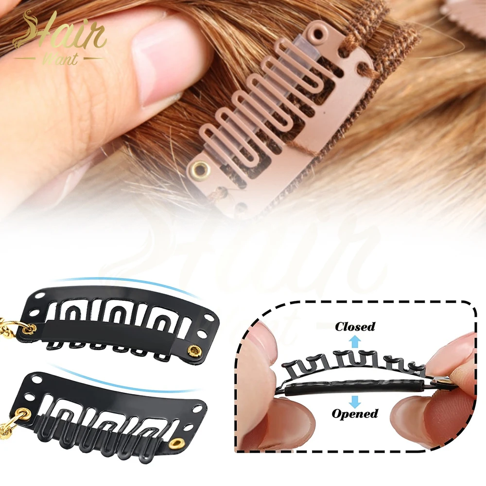 Hair Want 50/100Pcs Clips U-Shape Snap Clips for Human Hair Bangs In Hair Extension Wig Clips Comb Closure Accessories Clips