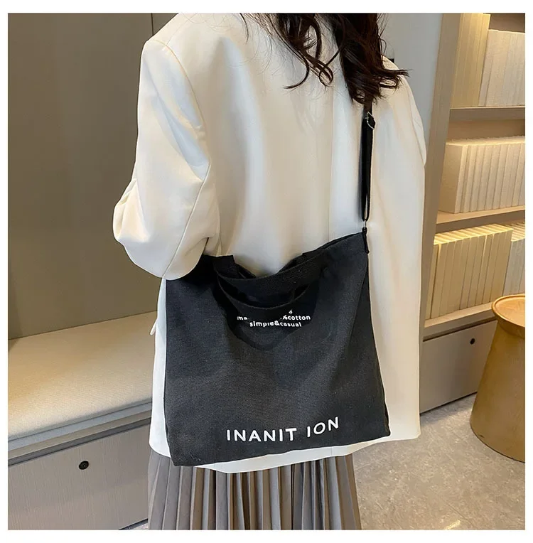 Waschbare, dicke Handtasche, modische Tasche mit großem Fassungsvermögen, japanische einfache Canvas-Umhängetasche, Unisex-Umhängetasche für Studenten, für den täglichen Gebrauch – Detail 31