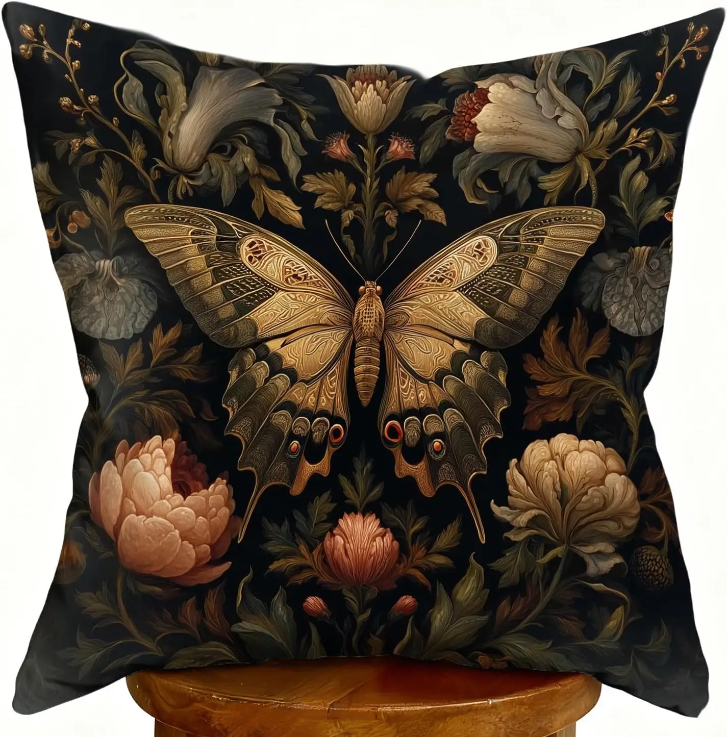 Vintage Botanical Butterfly Floral Pillow Cover Cushion Case 18x18 Inch Dark Academia Nature Print Throw Decorative Home Decor L