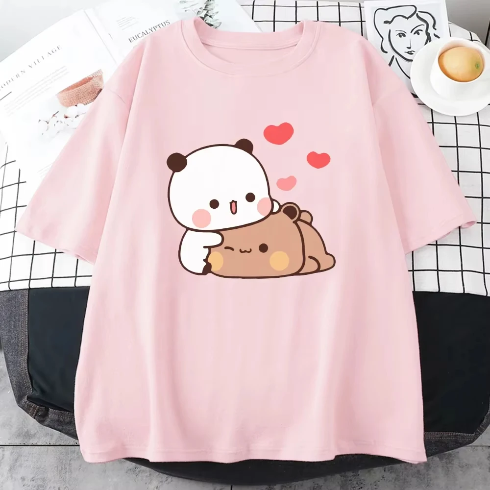 Cartoon Panda Bear Bubu and Dudu T Shirt Women Tops Printed Tees O-Neck Fashion Harajuku Kawaii T-shirt Women's Y2K Clothing