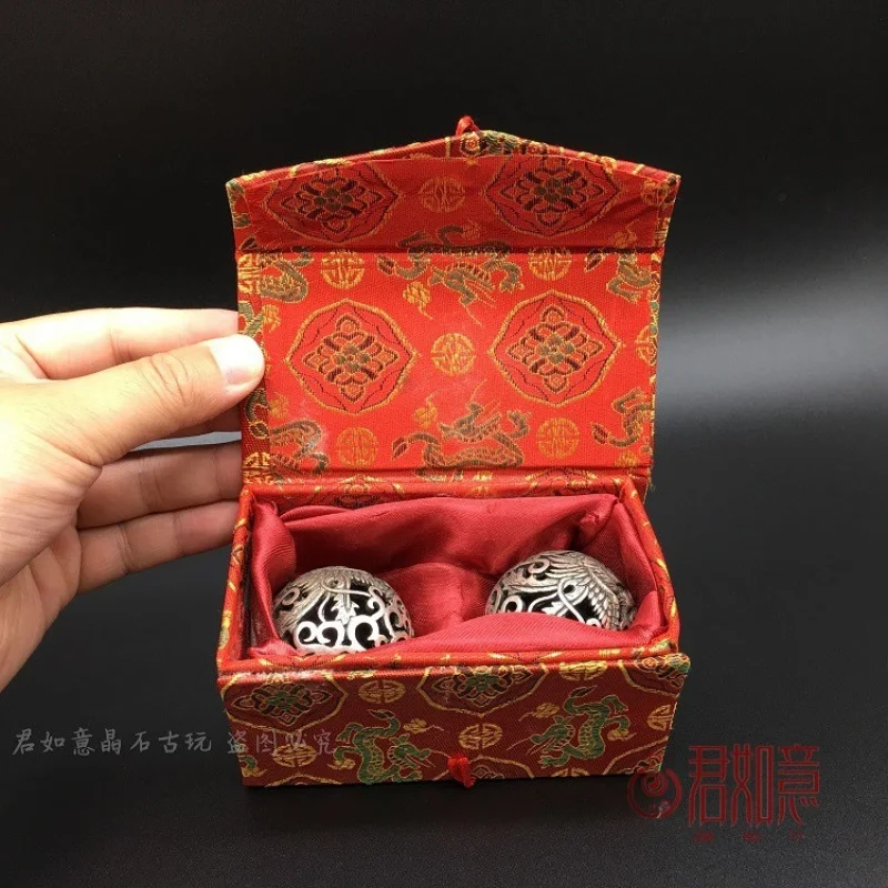 

Copper Dragon and Phoenix Soaring Hollow Carved Copper Ball Antique Style Round Hand Exercise Ball with Gift Box for Elders