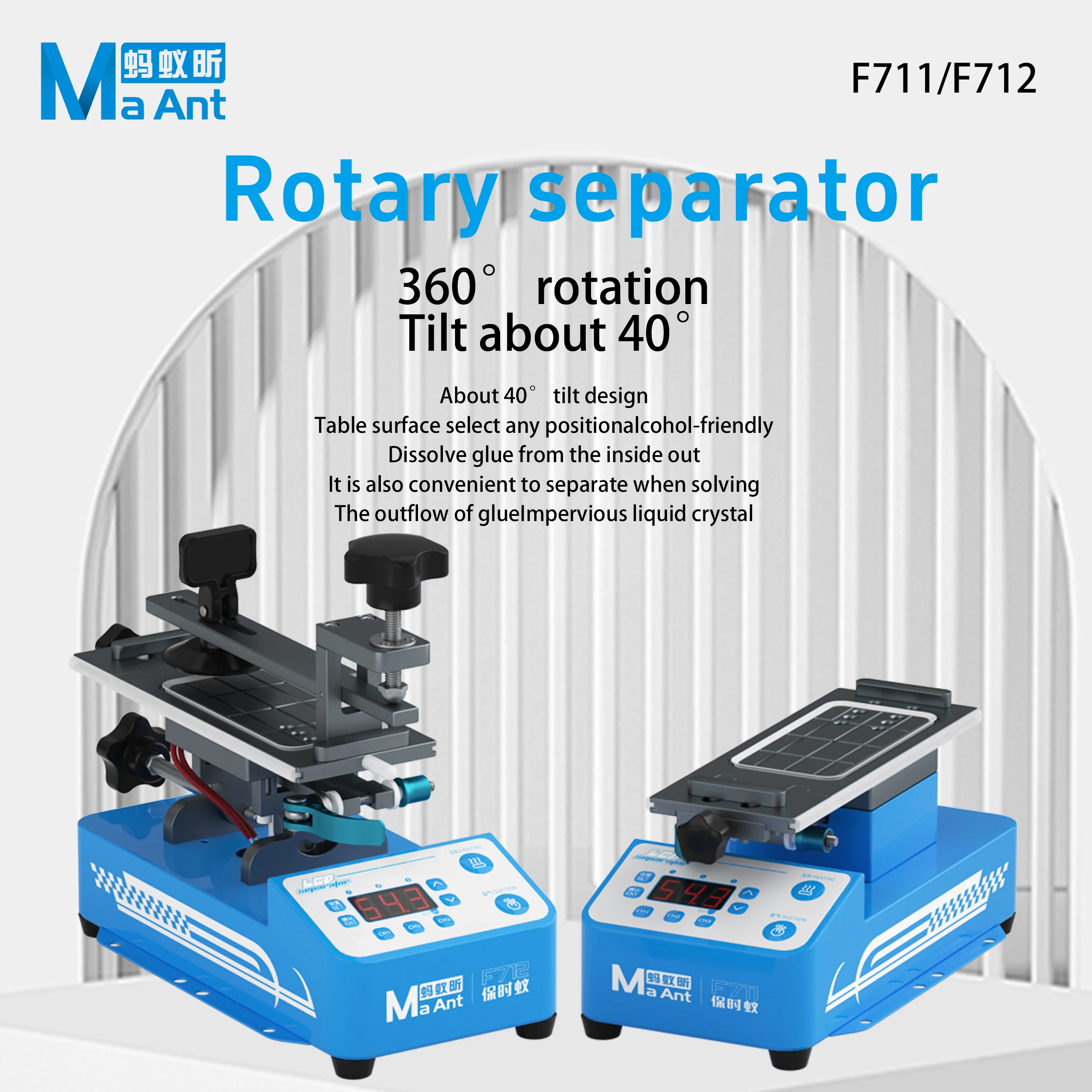 MaAnt F711/F712 3-in-1 LCD Separator, Multifunctional, 360° Rotation, Straight & Curved Screen Separation for Mobile Repair Tool