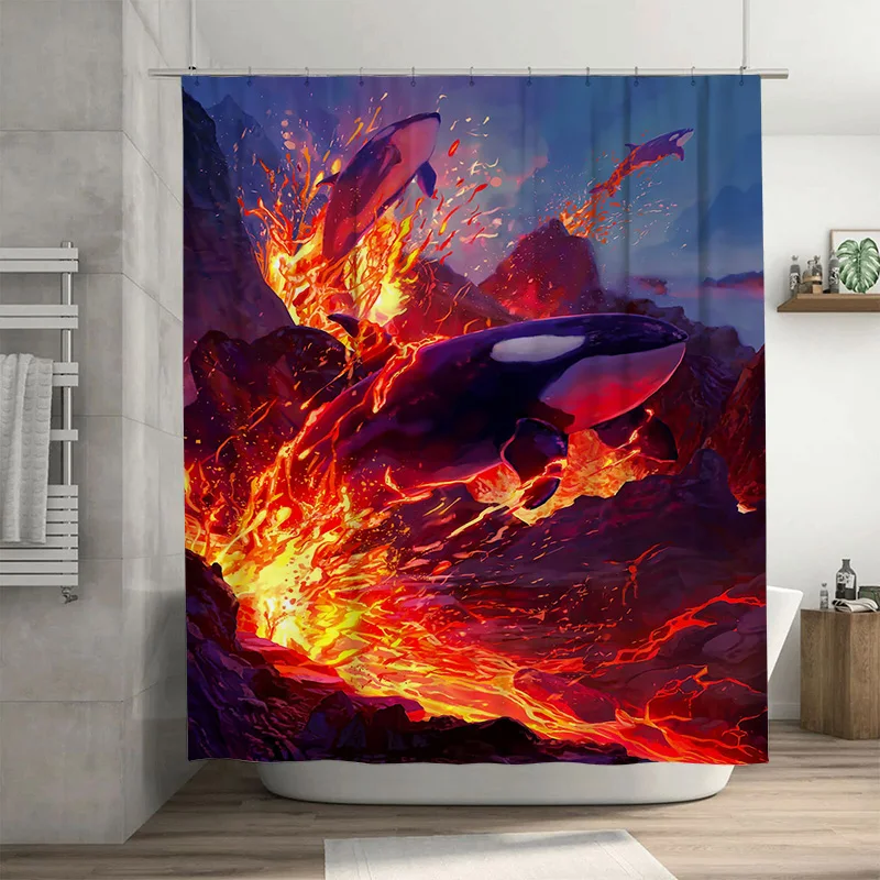Vivid Whale Splash Shower Curtain Red Purple Colorful Ocean Life Print Waterproof Bath Decor Wall Hanging Home Decoration would