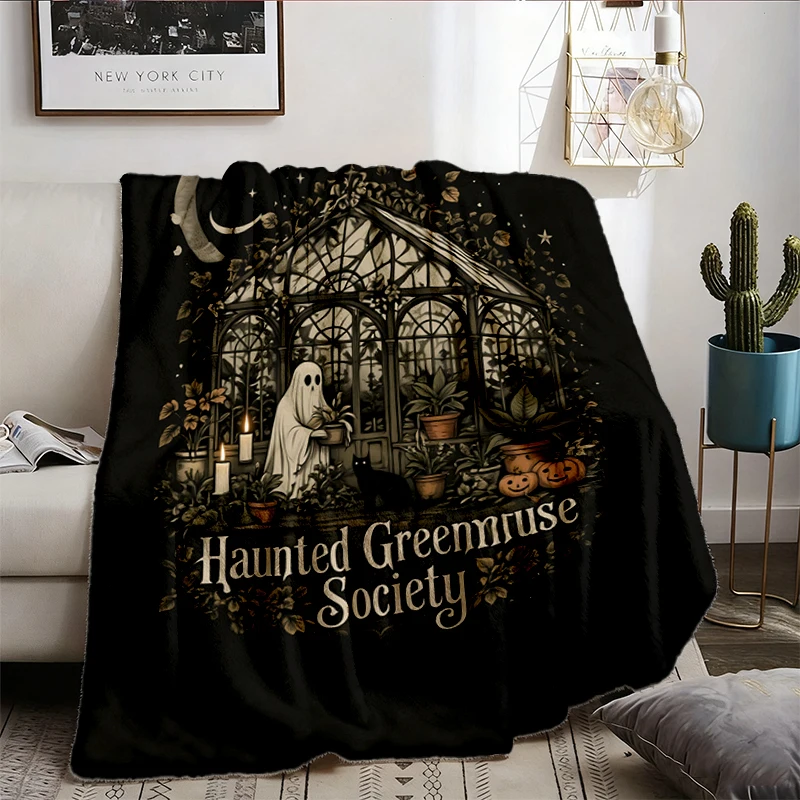 Haunted Greenhouse Society Soft Blanket, Comfort Halloween Comfy Blanket, Spooky Plant Lady Flannel Blanket, Botanical C